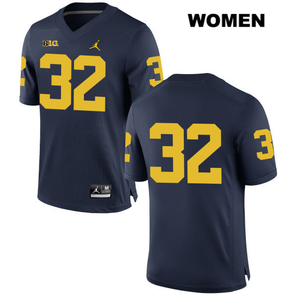 Women's NCAA Michigan Wolverines Louis Grodman #32 No Name Navy Jordan Brand Authentic Stitched Football College Jersey GS25D06BY